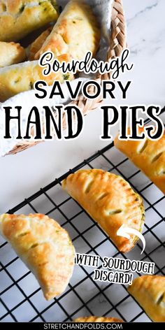 homemade hand pies on a cooling rack with text overlay that reads, rough enough savory hand pies