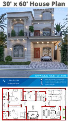 the front and back view of a house plan