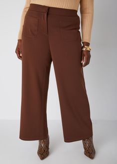 Step into your office looking like you mean business with these ponte wide-leg pants. Designed for both comfort and sophistication, these pants feature two patch pockets at the front and back for a blend of utility style to the tailored fit. Ashley Stewart, Trendy Chic, Ankle Pants, Work Pants, Bottom Clothes, New Model, High Rise, High Waisted Pants, Wide Leg Pants