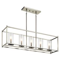 Kichler - 43995NI - Five Light Linear Chandelier - Crosby - Brushed Nickel Kitchen Chandeliers, Modern Home Decor Kitchen, Brushed Nickel Chandelier, Cage Chandelier, Island Chandelier, Modern Home Decor Ideas, Farmhouse Chandelier, Wood Chandelier, Kichler Lighting