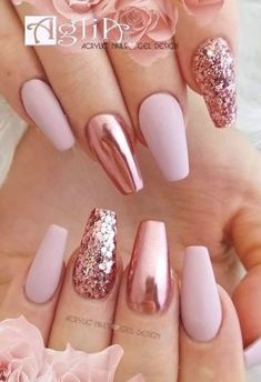 Rose Gold Nails Design, Gold Acrylic Nails, French Pedicure, Gold Nail Designs, Glamour Nails, Gold Nail, Rose Gold Nails, Nails Gel, Coffin Nails Designs