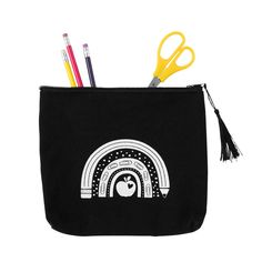 This pencil bag is the perfect size for holding your essential teacher supplies! Featuring fun school supply icons like pencils and paper clips, teachers can fill this sturdy case with everything needed to get through the school day. This bag is also great for holding teacher gifts or can be used as a long-lasting pencil case for students! Includes zipper closure. 10" x 7 1/2" © OTC Back To School Pencil-shaped Organizer With Zipper, School Pencil Case With Zipper Closure, Back To School Pencil Case With Pen Slots, Back To School Pencil Organizer With Zipper Pouch, Back To School Zipper Pouch Organizer, Back To School Organizers With Pen Slots, Back To School Rectangular Zipper Pouch Stationery, Pencil Shaped Case With Zipper For School, Pencil-shaped Zipper Pouch Pencil Case For School