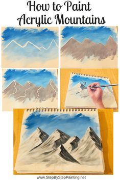 how to paint acrylic mountains with watercolors on paper and colored pencils