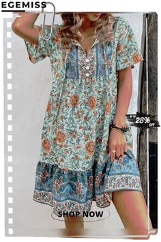 Regular Fit Floral Boho V Neck Dress Vacation Dress, Vacation Dresses, Boho Summer, Buy Dress, Summer Shorts, V Neck Dress, Neck Dress, V Neck, Floral