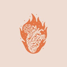 an orange and white drawing of a rose on fire with the word love written in it