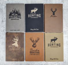 four different types of hunting journals are shown in the same color and font pattern