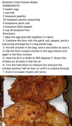 an image of fried chicken batters in a box with instructions on how to cook them