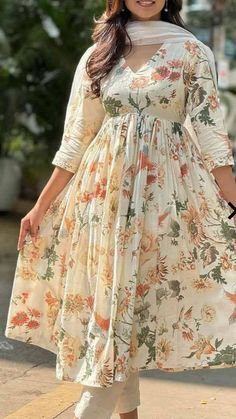 Cotton Anarkali Suits, Beautiful Kurti, Simple Frock Design, Stylish Kurtis Design, Trendy Outfits Indian, Cotton Anarkali, Simple Frocks, Kurti Pant, Anarkali Dress Pattern