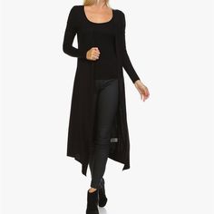 Boho Black Long Open Duster Cardigan One Size Versatile Style - Look Fashionable Instantly With This Timeless Maxi Cardigan. It's Multipurpose And Versatility Makes It Super Easy To Style Outfits With As It'll Compliment And Elevate Any Basic Outfit. Pair With Sneakers And Jeans Or Leggings For An Everyday Sporty Look Or Dress It Up With A Dress, Heels, And Accessories. Add An Edgy Touch With Knee High Boots Or Go For A More Professional Look With Slacks And A Blouse. No Matter How You Style Thi Versatile Black Sweater For Layering, Trendy Black Stretch Cardigan, Casual Long Black Sweater, Black Long Casual Sweater, Fitted Long Tops For Layering, Versatile Black Open Front Cardigan, Black Open Front Cardigan For Fall, Long Black Cardigan For Fall, Black Open Front Cardigan For Night Out