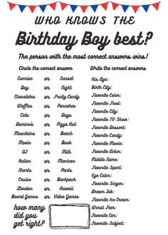 "Get ready to have some fun with our \"Who Knows the Birthday Boy Best\" quiz! With this customizable invitation, you'll receive a link to an editable Canva template that you can personalize to your liking. If you're happy with the design as is, simply download the PDF and start using it right away. No need to access Canva unless you want to change the answers. This activity is perfect for getting to know your friends and family in a playful way. So why wait? Get your invitation today and let th Quince Party Games, Birthday Activities For Teenagers, Birthday Party Ideas For Teenagers 15, Quince Activities, Sweet 16 Activities Things To Do, Bday Party Ideas Teenagers, Sweet 16 Party Games, Father's Day Games, Fun Sleepover Games