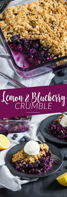 lemon and blueberry crumble dessert is ready to be eaten