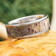 Spinner Ring with Deer Antler Ring Armor, Antler Wedding Band, Antler Wedding, Flat Ring, Jewelry By Johan, Antler Ring, Titanium Ring, Titanium Jewelry, Unique Wedding Bands