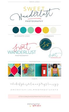 the font and color scheme for sweet wanderlust is shown in different colors, shapes, and sizes