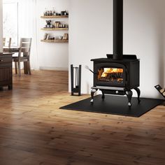 a wood burning stove in a living room