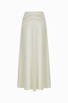 This skirt is the perfect addition to any wardrobe. Crafted from lightweight and luxurious silk satin, this skirt is designed for a flattering fit and flare silhouette and features a luxe draped detail for extra movement and style. Luxury Flowy Draped Skirt, Luxury Flowy Satin Maxi Skirt, Luxury Draped Flowy Skirt, Luxury Fitted Draped Flared Skirt, Luxury Spring Draped Flared Skirt, Luxury Satin Flowy Skirt, White Silk Wrap Skirt, Luxury Elegant Draped Mini Skirt, Luxury Flared Draped Skirt