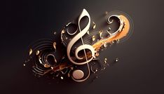 an abstract music note with musical notes coming out of it's center, on a black background