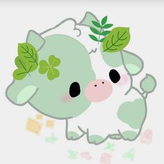 Kawaii Cow Enjoying Nature And Everything That It Gives ☘🍃🍀🌿 Kawaii Pictures, Cow Cute, Little Drawings, Doodles Drawings, Cute Kawaii Drawings