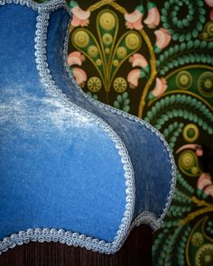 Next up in the “Crayon” series! What I can only call bubblegum blue silk velvet lined in light blue trim with a chocolate fringe! #lampshade #lampshades #lampshadedesign #victorian #victorianstyle #refurbishment #upcycle #boho #bohemian #silk #velvet #handmade #shoplocal #rhodeisland #crafts #sewing Light Blue Trim, Lampshade Designs, Blue Trim, Blue Silk