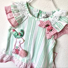 Soooo Cute With The Sweetest Details. I Little Dress With A Bunny Made Of Rose Fabric And A Little Sparkle Cotton Tail. Lace Sleeve And Little Bow And Rose Detail. 6-9 Months Playful Green Top With Ruffles, Playful Green Ruffled Top, Playful Green Tops For Playdate, Playful Green Top For Playdate, Green Ruffled Tops For Playtime, Cute Pink Top For Playdate, Playful Pink Ruffled Tops, Pink Ruffled Tops For Playtime, Bunny Dress