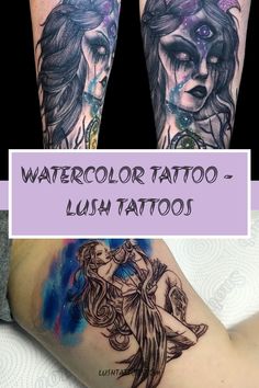 two tattoos with different designs on them and the words watercolor tattoo - lush tattoos