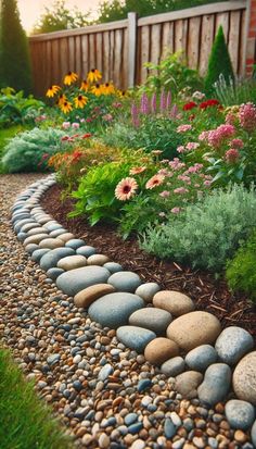 a garden filled with lots of rocks and flowers