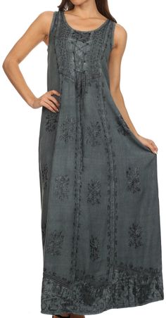 Sakkas Stella Long Tank Top Adjustable Caftan Corset Dress With Embroidery Long Tank Top, Dress With Embroidery, Long Tank Tops, Deal Of The Day, Long Tank, Linen Maxi Dress, Size 16 Dresses, Hem Dress, Corset Dress