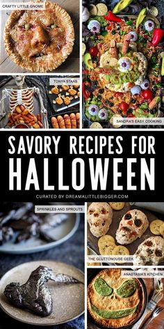 the cover of savory recipes for halloween, including pies and desserts