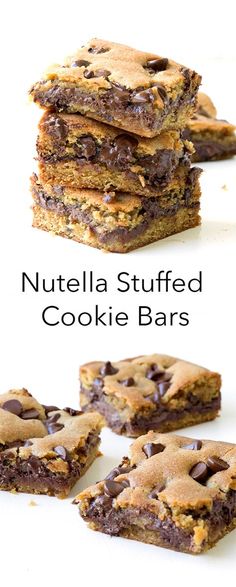 nutella stuffed cookie bars stacked on top of each other