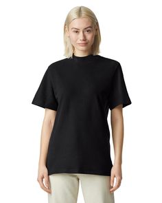 Unisex Mockneck Pique T-Shirt - BLACK - M | American Apparel Mockneck Pique T-Shirt in Black Size Medium | Ringspun Cotton American Apparel Shorts, Pique Fabric, Cotton Farming, Gym Shorts, American Shirts, Plastic Waste, Dye T Shirt, American Apparel, Mock Neck