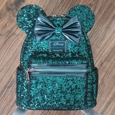 Disney Green Sequin Loungefly Mini Backpack Sequin Loungefly, Disney Loungefly Backpack, Loungefly Purse, Loungefly Mini Backpack, Loungefly Backpack, Disney Loungefly, Disney Outfit, Mini Backpacks, Loungefly Bag