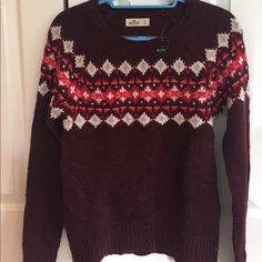 Nwt Hollister Maroon Sweater Casual Red Fair Isle Pattern Tops, Hollister Sweater, Maroon Sweater, S Crew, Colorful Sweaters, Hollister, Knit Sweater, Knitted Sweaters, Scoop Neck