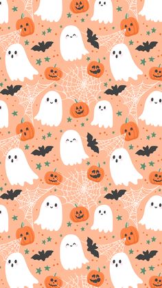 halloween seamless background with ghost and pumpkins