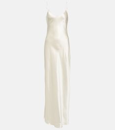 Cami silk satin maxi dress in white - Nili Lotan | Mytheresa 1930 Dress, Silk Prom Dress, White Silk Dress, Designer Beach Wear, White Slip Dress, Spring Maxi Dress, Silk Wedding Dress, Prom Dress Inspiration, Long White Dress