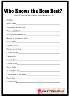 a printable worksheet with the words who knows the boss's best?