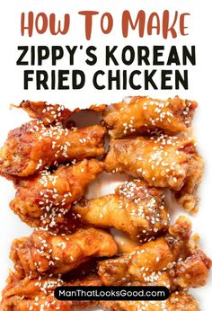 how to make zippy's korean fried chicken on a white plate with sesame seeds