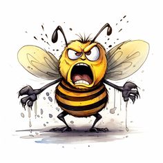 a drawing of a bee with its mouth open and hands in the air, while dripping water