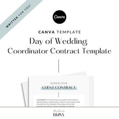 a wedding card with the words,'day of wedding coordination contact template'on it