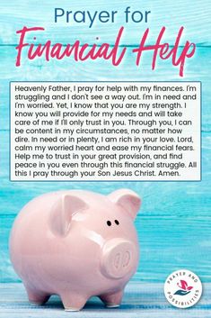 a pink piggy bank with the words prayer for financial help