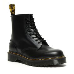 Women's Doc Martens 1460 Bex Smooth - Black A little extra attitude. Our Bex sole sits between our classic air-cushioned outsole and a full-volume Quad platform — bringing an elevated edge you can wear every day. Here the rugged sole underpins our Original boot silhouette, built from tough Smooth leather and marked with our signature DNA: yellow welt stitching and an AirWair heel loop. DETAILS: Our Goodyear-welted lines are heat-sealed at 700°C and reinforced with our signature welt stitch Platf Doc Martens 1460, Doc Martens Black, Doc Martens Women, Punk Girls, Doc Marten Boot, Jadon Boots, Leather Platform Boots, Doc Martens Boots, Full Volume