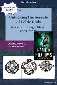 the book cover for unlocking the secrets of celtic gods, featuring three different symbols