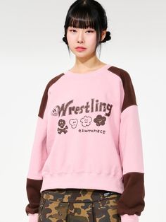 This is casual sweatshirt featuring color-blocking design and graphic print. It's cut from cotton terry that can be worn all year round except hot summer.- Crew neck- Graphic print on front- Color-blocking inserts- Ribbed edges- Comfortable fit Pink Sweatshirt, Casual Sweatshirt, Hot Summer, Graphic Prints, Color Blocking, Comfort Fit, Wrestling, Crew Neck, Top Outfits