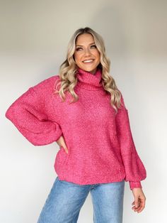 G0516-LA magenta turtleneck sweater Promesa Balloon Sleeves, Have Some Fun, Egift Card, Dresses Xs, Statement Pieces, Pullover Sweaters, Sweaters & Cardigans, Knit Fabric, Knitted Fabric