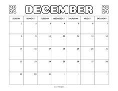 a december calendar with the holidays written in black and white, on a white background