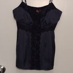 New Never Worn Vintage Forever 21 Silky Charcoal Blue Gray Camisole Tank Top With Black Lace And Black Covered Buttons Down The Front. Roomy Bust And Torso. Really Beautiful Bohemian Victorian Gothic Style Cami. Black Lace Camisole, Bohemian Victorian, Victorian Gothic Style, Charcoal Blue, Lace Camisole, Black Cover, Tank Top Camisole, Victorian Gothic, Gothic Style