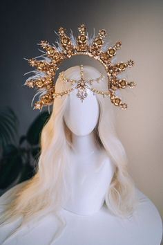 Angel Crown Gold Halo Crown Beige Headband Halloween - Etsy Angel Costume Halo, Types Of Halos Angel, Gold Angel Costume, Angel Halo Costume, Angel Hairstyles, Concert Bodysuit, Angel Headpiece, Angel Halos, Angel Crown