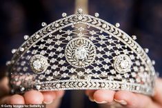 The beautiful royal tiara is believed to be have been designed by Fabergé for the wedding ... Tiaras Jewellery, Rare Jewelry, Art Deco Necklace, Silver Tops, Wedding Crown