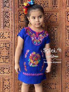 Want to match with your mini me? This Beautiful Women's and Girl's Mexican Kimono Dress is perfect for matching at a special event or just for fun! The price listed includes one adult size dress and one child's size dress. Childs Mexican Dress, Mexican Dresses For Kids, Kids Traditional Dress, Mexican Kimono, Mexican Hairstyles, Mexican Embroidered Dress, Fiesta Outfit, Mexican Outfit, Kids Party Dresses