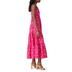 Pink melon printed cotton poplin (97% cotton 3% Sp). Maxi. Sleeveless. Sweetheart neckline. Invisible side zipper. Hook-and-eye closure. Partially lined. 54" from shoulder to hemline. Imported. Spring Floor-length Maxi Dress With Vibrant Print, Sleeveless Cotton Dress With Fruit Print, Pink V-neck Maxi Dress With Tropical Print, Color Me Courtney, Patterned V-neck Maxi Dress With Vibrant Print, Tropical V-neck Maxi Dress With Vibrant Print, Pink V-neck Maxi Dress With Vibrant Print, Pink Maxi, Rent The Runway