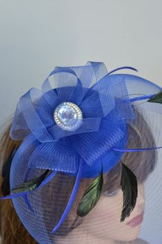 "Fascinator is approx. 10.5\" x 10\" Please feel free to ask me any questions or special requests. I have designed & created each piece in my shop All pieces are securely wrapped & boxed to prevent damage/breakage FREE USA SHIPPING on orders of $200 or more! Please visit my other shop https://www.etsy.com/shop/BridalWorldAccessory Thank you very much for shopping at my shop Have a great day." Blue Handmade Flower Hair Accessories For Weddings, Blue Wedding Fascinator With Handmade Flowers, Blue Handmade Flower Wedding Hair Accessories, Formal Blue Fascinator With Handmade Flowers, Blue Handmade Flowers Fascinator For Races, Adjustable Blue Fascinator For Wedding, Blue Adjustable Fascinator For Wedding, Blue Party Headpiece With Handmade Flowers, Royal Blue Adjustable Fascinator For Wedding