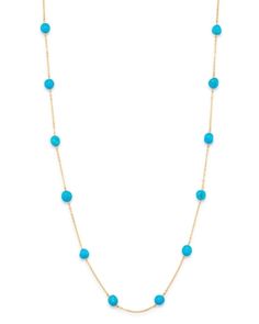 Bloomingdale's Turquoise Adjustable Station Necklace in 14K Yellow Gold, 7-19 - 100% Exclusive Adjustable Turquoise Necklace With Gold Beads, Adjustable Gold Turquoise Necklace With Beaded Chain, Gold Turquoise Necklace With Adjustable Chain, Turquoise Gold Plated Necklace With Adjustable Chain, Turquoise Gold-plated Necklace With Adjustable Chain, Station Necklace, Exclusive Jewelry, Accessories Necklace, Turquoise Beads